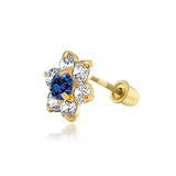 Tiny Cubic Zirconia Flower Shaped Safety Screwback CZ Stud Helix Cartilage Earring Real 14K Solid Gold