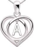 Sterling Silver Initial Letter Alphabet Love Heart Cubic Zirconia Pendant Necklace