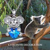 Sterling Silver Koala Necklace for Women, Koala Bear Pendant Made with Blue Heart Crystal from Swarovski, Animal Necklace for Animal Lovers