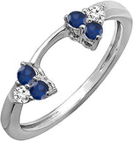 14K Gold Round Blue Sapphire & White Diamond For Women Wedding Ring Jewelry