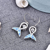 925 Sterling Silver Blue Opal Mermaid Tail Dancing CZ Drop Earrings
