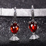 925 Sterling Silver Red Garnet Gemstone Crystal Cute 3D Adorable Goldfish Hook Dangle Earrings