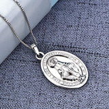 Medal Necklace Solid 925 Sterling Sliver Engraved Pendant Oval Medallion Antiqued Jewelry