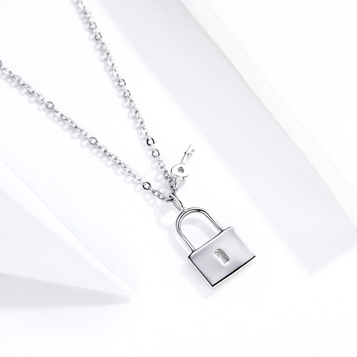 Initial Lock Necklace with Diamonds- Silver - Oak & Luna