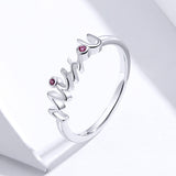 S925 Sterling Silver Miss You Letter Ring Platinum Plated Zircon Ring