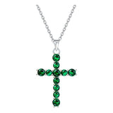 White Gold Plated 925 Sterling Silver Blue Red Corundum Green Spinel Cross Pendant Necklace For Women Girls, 16