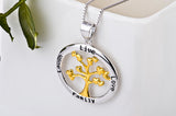 Tree Of Life Necklace Round Circle Golden Tree 925 Sterling Silver Pendant