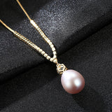 Round Cut Cubic Zircon  freshwater pearl  Pendant Sterling Silver  Necklace