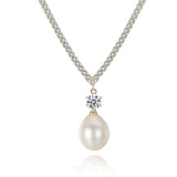 Round Cut Cubic Zircon  freshwater pearl  Pendant Sterling Silver  Necklace