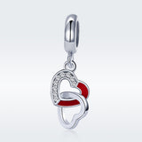 S925 sterling silver zirconia Epoxy heart-to-heart dangle charms