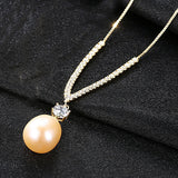 Round Cut Cubic Zircon  freshwater pearl  Pendant Sterling Silver  Necklace