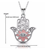 Exquisite Red Pink Crystal Flower Palm 925 Sterling Silver Pendant Necklace Fine Jewelry for Women's Fashion