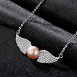 Angel Wings Freshwater Pearl Pendant Sterling Silver Ladies Necklace