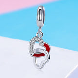 S925 sterling silver zirconia Epoxy heart-to-heart dangle charms