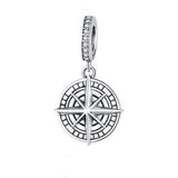 925 Sterling Silver Compass Pendant Charm Brand Embossed Pattern Jewelry