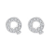 925 Sterling Silver Pave Cubic Zirconia Fashion Initial Alphabet Letter Stud Earrings Clear