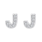 925 Sterling Silver Pave Cubic Zirconia Fashion Initial Alphabet Letter Stud Earrings Clear