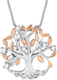 Family Tree of Life Pendant Necklace for Women White Gold Plated Necklace Jewelry with Brilliant Leaves Birthday Gift for Her