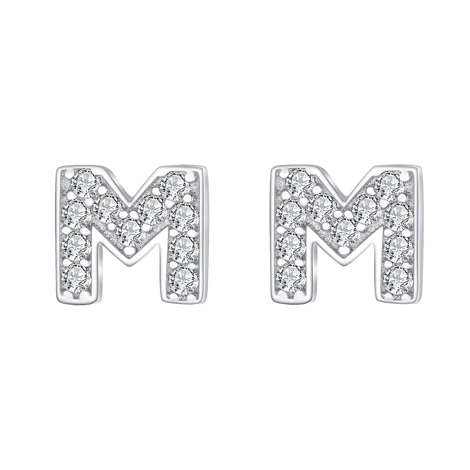 Sterling Silver Cubic Zirconia Letter A Earrings