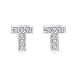 925 Sterling Silver Pave Cubic Zirconia Fashion Initial Alphabet Letter Stud Earrings Clear