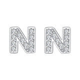 925 Sterling Silver Pave Cubic Zirconia Fashion Initial Alphabet Letter Stud Earrings Clear