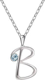 S925 Sterling Silver Alphabet with blue cubic zirconia Necklace Initial Jewelry For Women