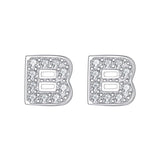 925 Sterling Silver Pave Cubic Zirconia Fashion Initial Alphabet Letter Stud Earrings Clear