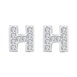 925 Sterling Silver Pave Cubic Zirconia Fashion Initial Alphabet Letter Stud Earrings Clear