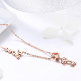 S925 Sterling Silver Heart Key Pendant Necklace Rose Gold Plated Zircon Necklace