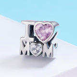 S925 Sterling Silver Zirconia I Love My Mother Charms