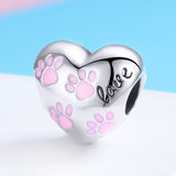 S925 sterling silver oxidized Epoxy heart cute pet footprint charms