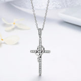 S925 Sterling Silver Love Faith Necklace Oxidized Zircon Pendant Necklace