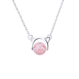 S925 Sterling Silver Strawberry Crystal Demi Pendant Female Crystal Necklace Pink Ball Clavicle Chain