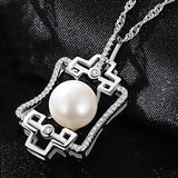 S925 Sterling silver freshwater pearl cubic zirconia  pendant necklace