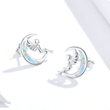 Stud Earrings for Women 925 Sterling Silver Opal Moon and Elf Ear Stud Jewelry Brincos New Design Ear Accessories