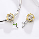 S925 sterling silver  white gold plated & gold plated zircon sunflower charms