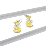 925 Sterling Silver Fresh Lemon Stud Earrings for Girlfriend Enamel Fashion Jewelry