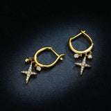 Gold Color Cross Drop Earrings with Charm Women Fashion Jewelry 925 Sterling Silver Brincos Gifts Accessories