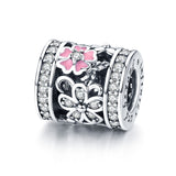  Silver Oxidized Epoxy Zircon Flower Charms