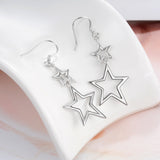 Double Star Earrings Night Starry Romance Silver Long Drop Earrings