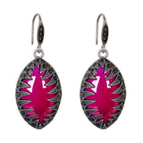 925 Sterling Silver Crystal Synthetic Corundum Retro Leaf Teardrop Hook Earrings