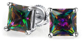 Mens Square Black Mystic Rainbow Princess Cut AAA CZ Stud Earrings For Women 925 Sterling Silver Screwback