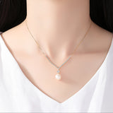 Round Cut Cubic Zircon  freshwater pearl  Pendant Sterling Silver  Necklace