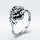 S925 Sterling Silver Rose Love Ring Oxidized Cubic Zirconia Ring