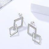 S925 sterling silver earrings female inlaid zircon hollow square geometric stud earrings