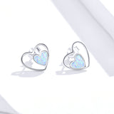 Heart In Heart Stud Earrings For Women 925 Sterling Silver Love Couple Statement Jewelry