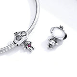 925 Sterling Silver Cute Fall in Love Robot Beads Fit DIY Bracelet Precious Jewelry For Women