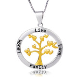 Tree Of Life Necklace Round Circle Golden Tree 925 Sterling Silver Pendant