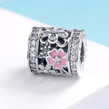 S925 Sterling Silver Oxidized Epoxy Zircon Flower Charms