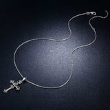 S925 Sterling Silver Rose Cross Necklace Oxidized Zircon Pendant Necklace